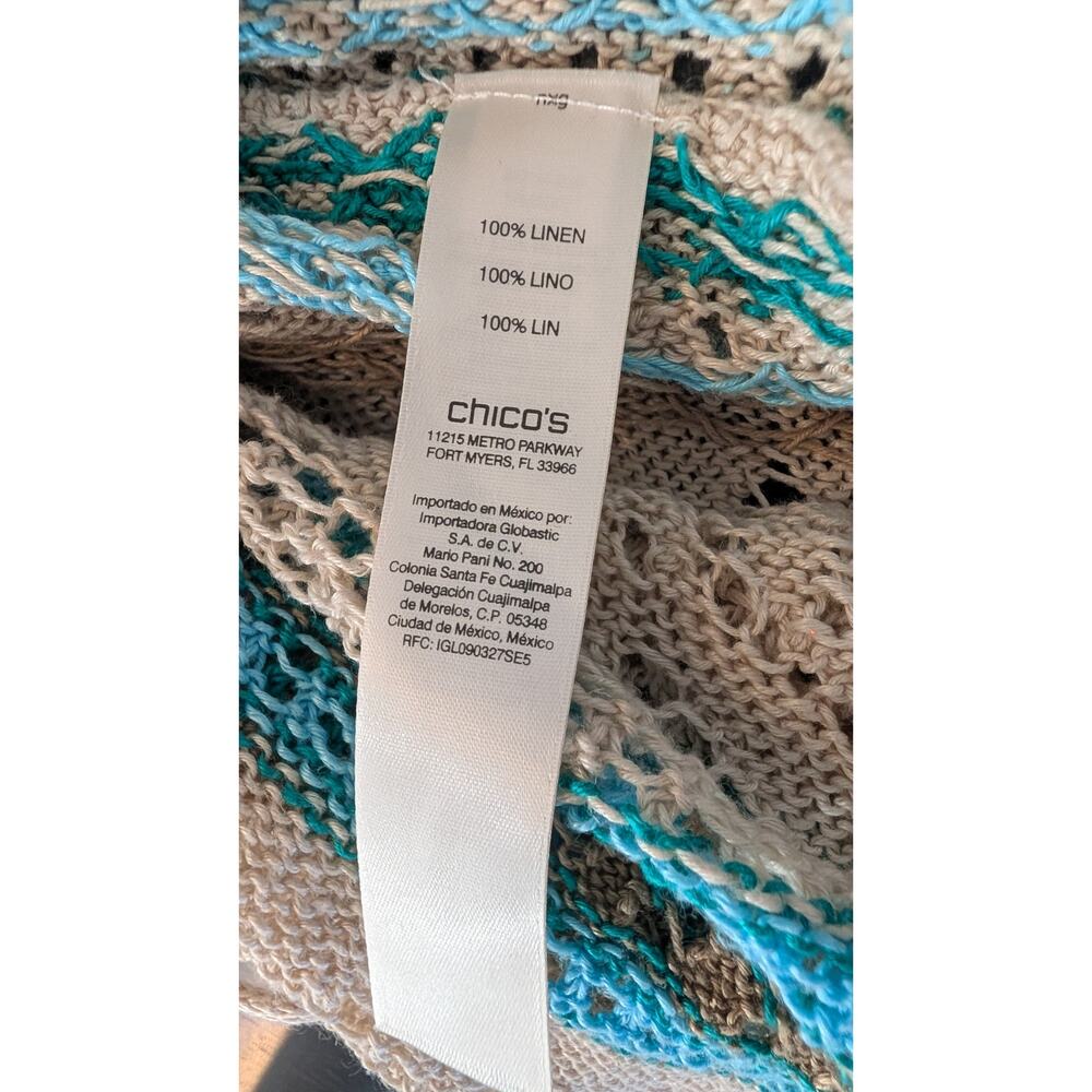 Chico’s 100% Linen Open Knit Duster Cardigan Kimono Cover Up Size 1 Coastal - Picture 5 of 6